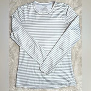 Patagonia Gray and White Striped Long Sleeve Tee